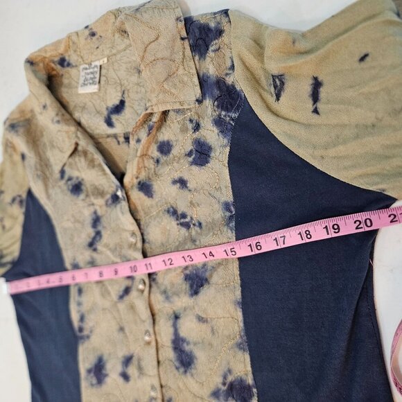 Parsley & Sage Small Button Tie Dye Boho Top Crochet Blue Tan Festival Bell Slv - Picture 7 of 11